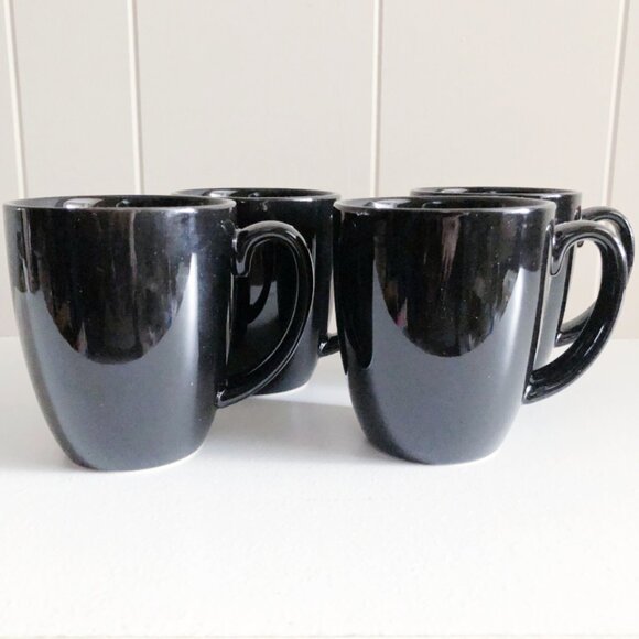 Vintage 90s Corelle Coordinates Stoneware Mugs Black Ceramic Set of 4 - Picture 2 of 5